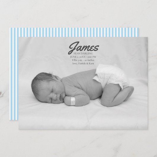 Baby Boy Blue Stripe Geburtserklärung Einladung (Vorne/Hinten)
