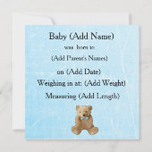 Baby Boy Blue Striping Geburtserklärung Ankündigung (Rückseite)