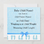 Baby Boy Blue Striping Geburtstagskündigung Ankündigung (Rückseite)