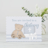 Baby Boy Blue Taufe Einladung Cake Teddy Bären (Stehend Vorderseite)