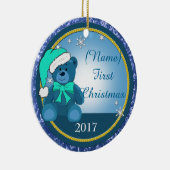 Baby Boy Blue Teddy Bear Personalisiert Weihnachte Keramik Ornament (Rechts)