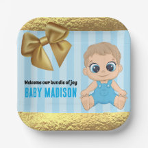 Baby Boy Blue und Gold Babydusche Einladung