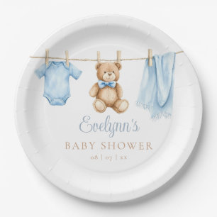 Baby Boy Blue Wäscheleine Baby-Party Pappteller