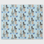 Baby Boy Blue Zoo Tiere Name Giraffe Zebra hinzufü Geschenkpapier (Flach)