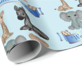 Baby Boy Blue Zoo Tiere Name Giraffe Zebra hinzufü Geschenkpapier (Rolleneckpunkt)