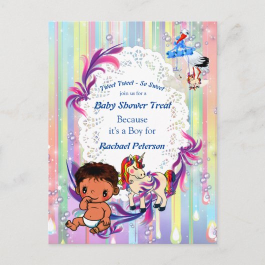 Baby Boy Bubbles & Unicorns Kinderdusche Postkarte (Vorderseite)