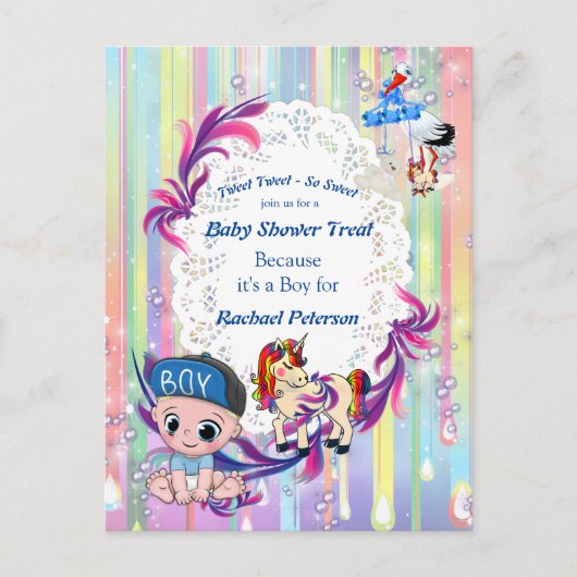 Baby Boy Bubbles & Unicorns Kinderdusche Postkarte (Vorderseite)