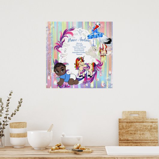 Baby Boy Bubbles & Unicorns Poster (Küche)