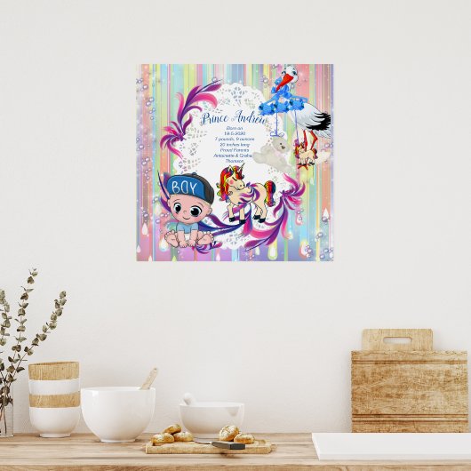 Baby Boy Bubbles & Unicorns Poster (Küche)