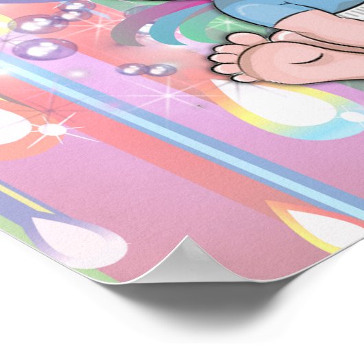 Baby Boy Bubbles & Unicorns Poster (Ecke)