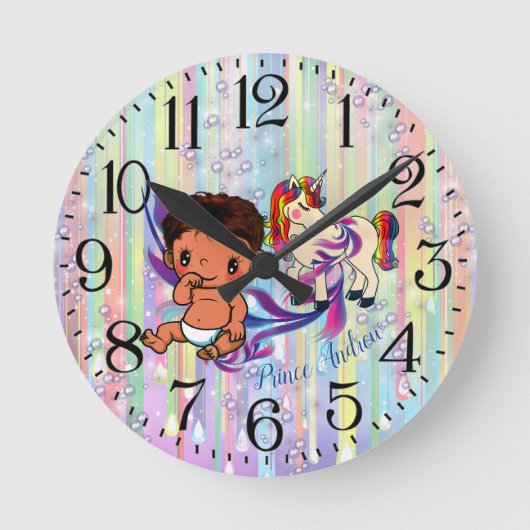 Baby Boy Bubbles & Unicorns Runde Wanduhr (Vorderseite)
