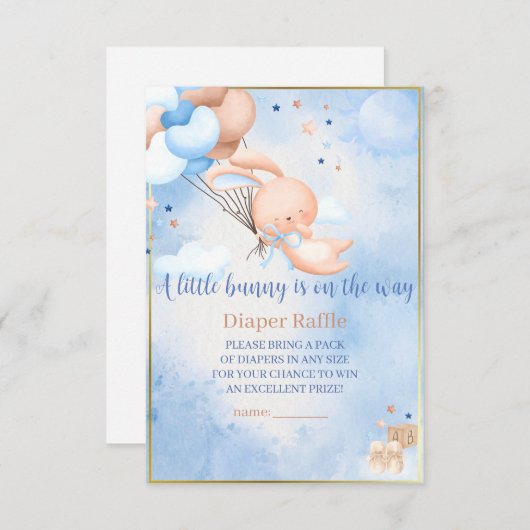 Baby Boy Bunny Baby Dusche Windeln Raffle Begleitkarte (Vorne/Hinten)