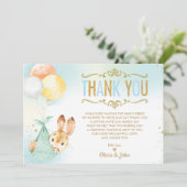 Baby Boy Bunny Balloons Babydusche Sprinkle Dankeskarte (Stehend Vorderseite)