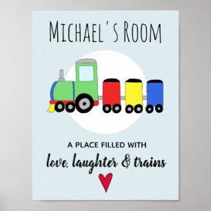 Baby Boy Bunte Lokomotive Zug Name Kinderzimmer Poster