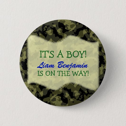 Baby Boy - Camouflage Themed Baby Dusche Button (Vorderseite)