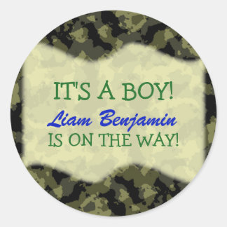 Baby Boy - Camouflage Themed Baby Dusche Runder Aufkleber
