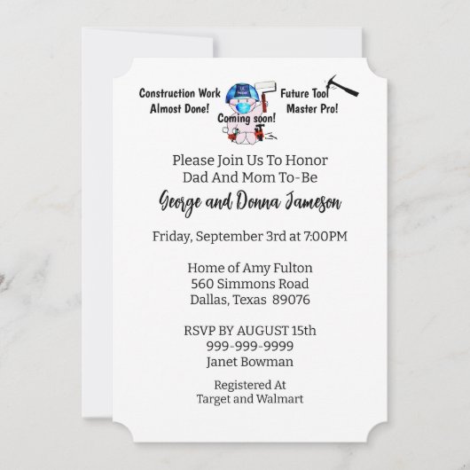 Baby Boy Carpenter Einladung (Vorderseite)