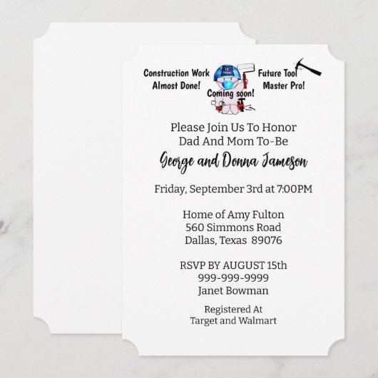 Baby Boy Carpenter Einladung (Vorne/Hinten)