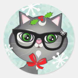 Baby Boy Cat Lover Erste Weihnachtskleber Runder Aufkleber