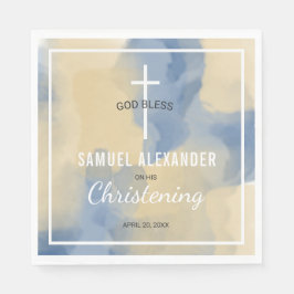 Baby Boy Christening Blue and Gold Watercolor Serviette