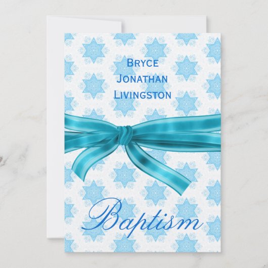 Baby Boy Christening Blue Stars B561 Einladung (Vorderseite)
