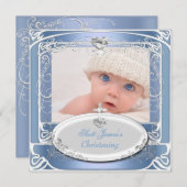 Baby Boy Christening Taufe Blau Weiß Einladung (Vorne/Hinten)