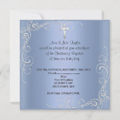 Baby Boy Christening Taufe Blau Weiß Einladung (Rückseite)