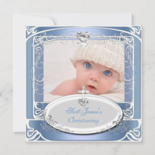 Baby Boy Christening Taufe Blau Weiß Einladung