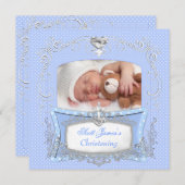 Baby Boy Christening Taufe Blue Polka Dot Ankündigung (Vorne/Hinten)