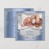 Baby Boy Christening Taufe Blue Silver Cross Einladung (Vorne/Hinten)
