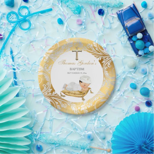 Baby Boy Christening Taufe Gold Silver Pappteller (Party)