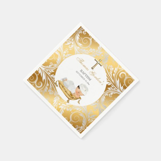 Baby Boy Christening Taufe Gold Silver Serviette (Ecke)