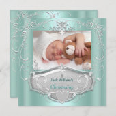 Baby Boy Christening Taufe Mint Silver Cross Ankündigung (Vorne/Hinten)