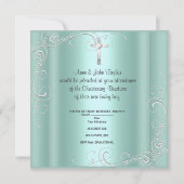 Baby Boy Christening Taufe Mint Silver Cross Einladung (Rückseite)