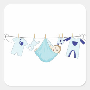 Baby Boy Clothes Line Quadratischer Aufkleber