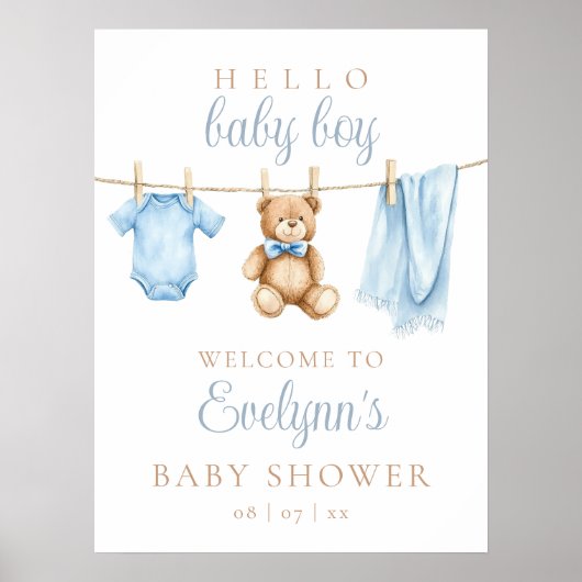 Baby Boy Clothesline Baby Shower Welcome Sign Poster (Vorne)