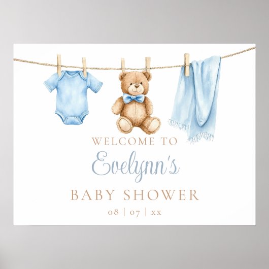 Baby Boy Clothesline Babydusche Begrüßungszeichen Poster (Vorne)