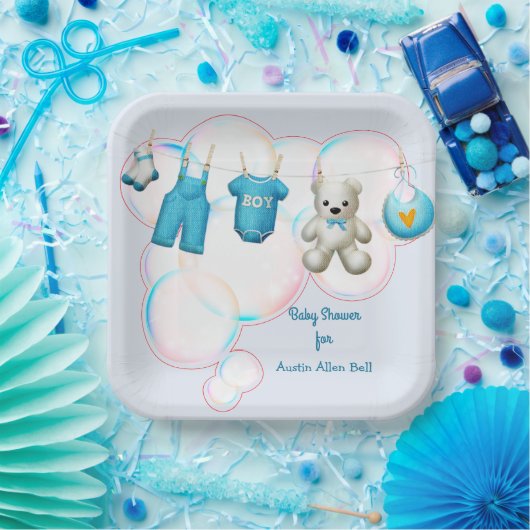 Baby Boy Clothesline in Blau Pappteller (Party)