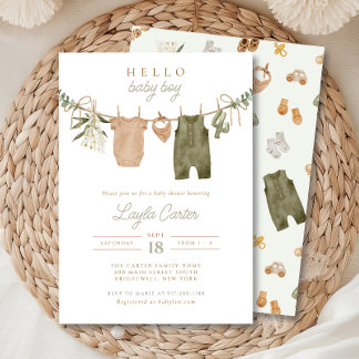 Baby Boy Clothesline Neutral Sage Boho Babydusche Einladung