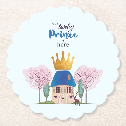 Baby Boy Crowned Blue Gold Fairy Prince Castle Untersetzer (Vorderseite)