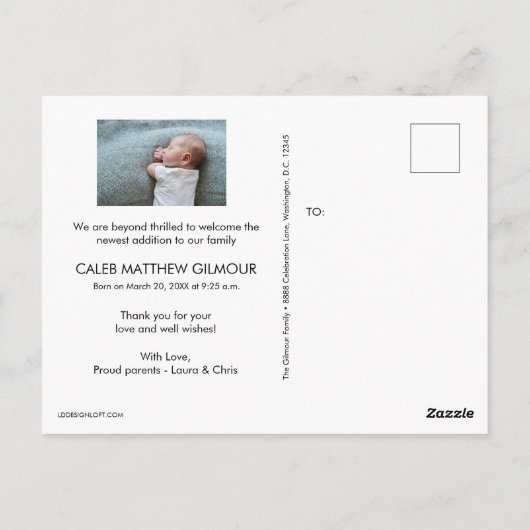 Baby Boy Custom Fotos Handletting danke Postkarte (Rückseite)