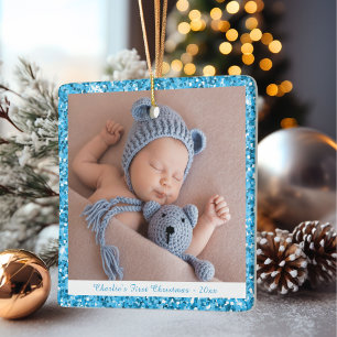 Baby Boy Custom Mein erster Weihnachts Blue Glitze Keramikornament