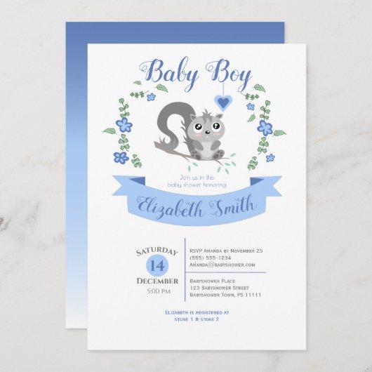 Baby Boy Cute squirrel babyshower Einladung (Vorne/Hinten)
