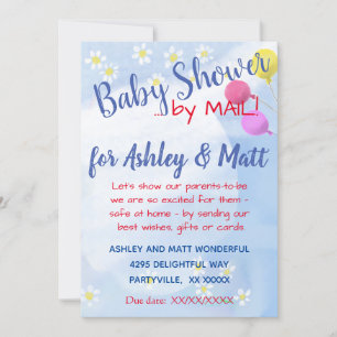 Baby Boy Daisies Balloons Babydusche Einladung