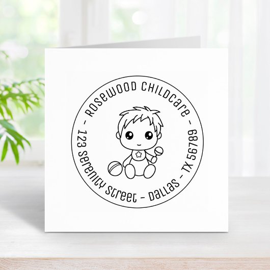 Baby Boy Daycare Kinderbetreuung Runde Adresse Gummistempel