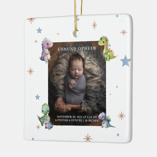Baby Boy Dinosaur Birth Foto Keramikornament (Links)