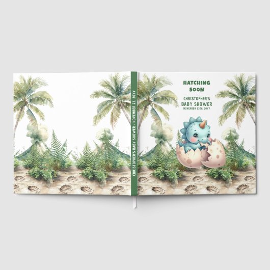 Baby Boy Dinosaur Hatching Balg Guest Keepake Gästebuch (Voll)