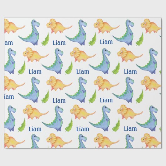 Baby Boy Dinosaur Kinderzimmer Niedlich Neugeboren Geschenkpapier (Flach)
