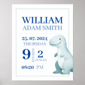 Baby Boy Dinosaur Personalisierte Geburtsankündigu Poster (Vorne)