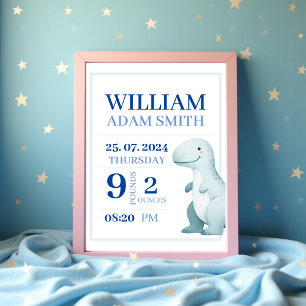 Baby Boy Dinosaur Personalisierte Geburtsankündigu Poster